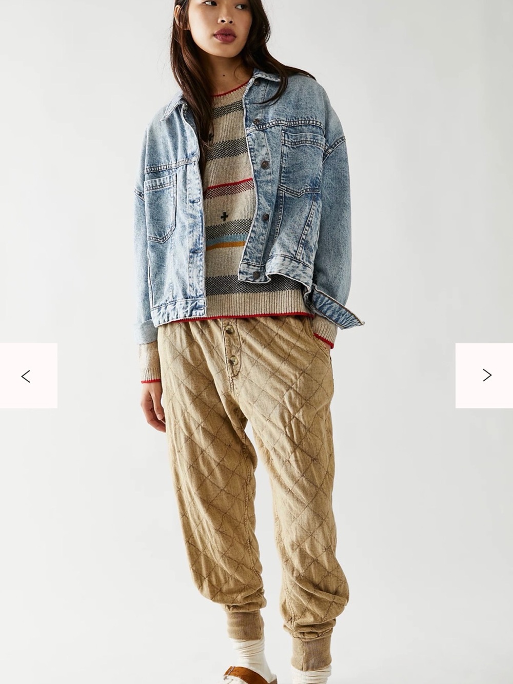 Pendleton Free People Beige Crewneck Sweater with Red Trim and Multi-Stripes - Picture 2 of 8